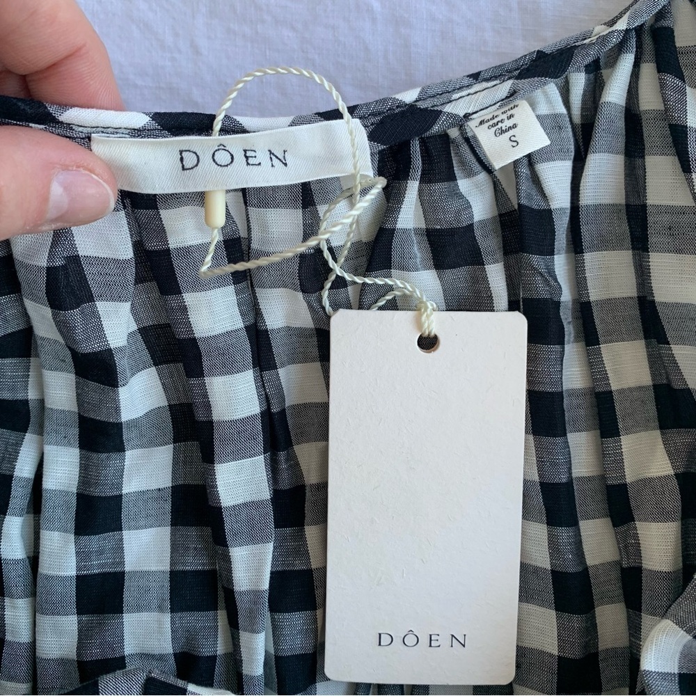 NWT Doen Leslie Linen Tie Strap A Line Midi Dress Marilyn Gingham Black White - Picture 10 of 15